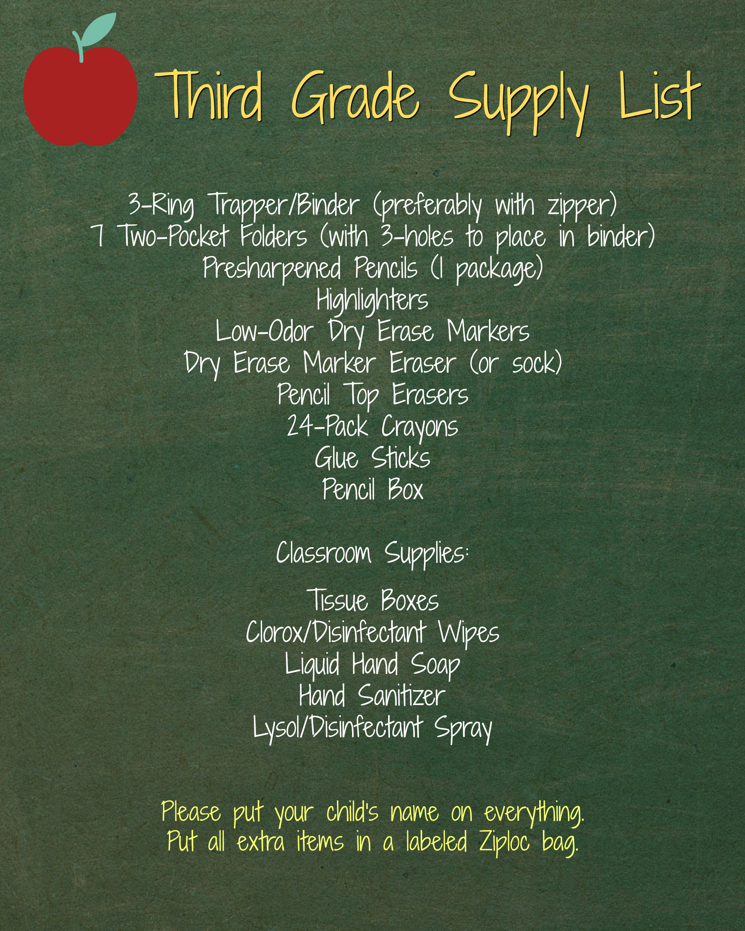 3rd Grade Supply List Neshannock Township School District