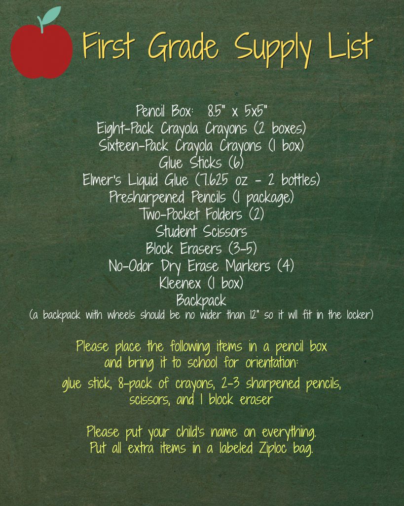 1st Grade Supply List - Neshannock Township School District