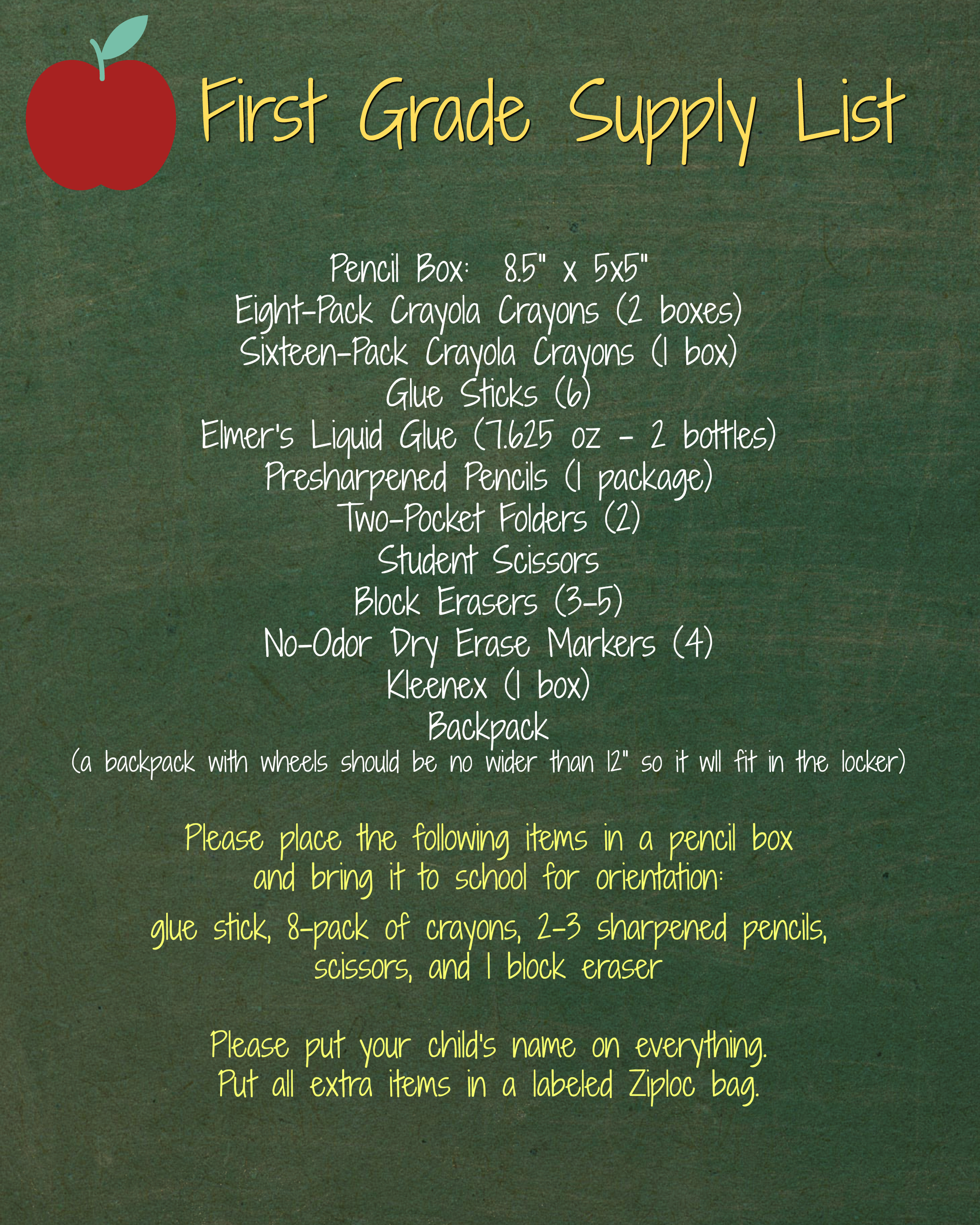 1st Grade Supply List Neshannock Township School District
